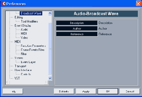   Preferences ( Broadcast Wave)