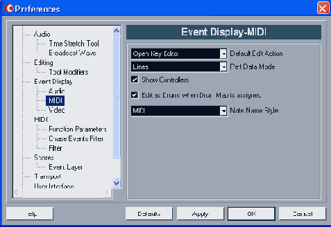   Preferences ( Event Display MIDI)