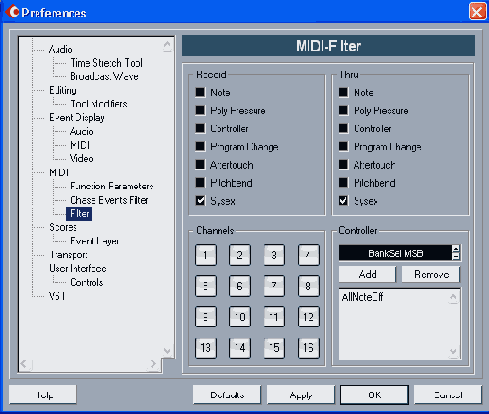   Preferences ( MIDI > Filter)