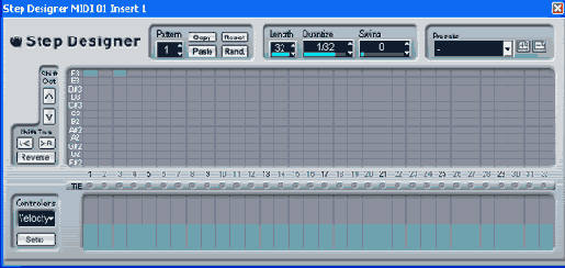   Step Designer (Quantize = 32 Length = 32)